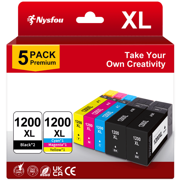 1200XL 1200 Ink cartridges for Canon PGI-1200XL PGI-1200 XL Ink cartridge Compatible for Canon MAXIFY MB2320 MB2020 MB2720 MB2120 MB2050 Printer (Black, Cyan, Magenta, Yellow, 5-Pack)