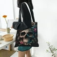 thumbnail image 6 of DouZhe Reusable Grocery Bags, Boho Skull Ghost Flowers Lightweight Polyester Canvas Cloth Tote Bag for Travle Gym Shopping School, 15" x 16", 6 of 7