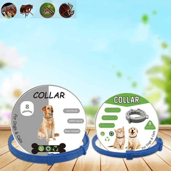 Juego de 2 collares ajustables antipulgas y antigarrapatas para perros y gatos de hasta 8 meses de edad, collar antipulgas y antimosquitos (70 cm + 38 cm)