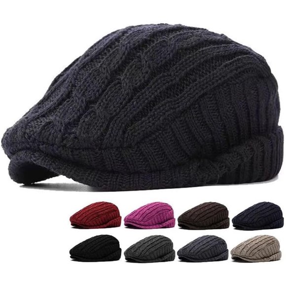 Winter Knitted Newsboy Hat with Ear Flaps - Warm Vintage Beret for Women Men,Thick Ivy Cap for Ear Protection