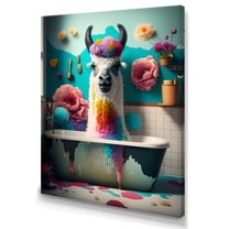 Designart Funny Llama In The Bath I Canvas Wall Art