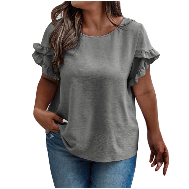 Tamaño Más Suelto Ajuste Camisetas para las Mujeres Primavera Color Sólido Casual de Manga Corta Cuello de la Tripulación Camiseta Superior