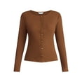 thumbnail image 5 of Time and Tru Women's Ribbed Knit Button Front Top with Long Sleeves, Sizes XS-XXXL, 5 of 5
