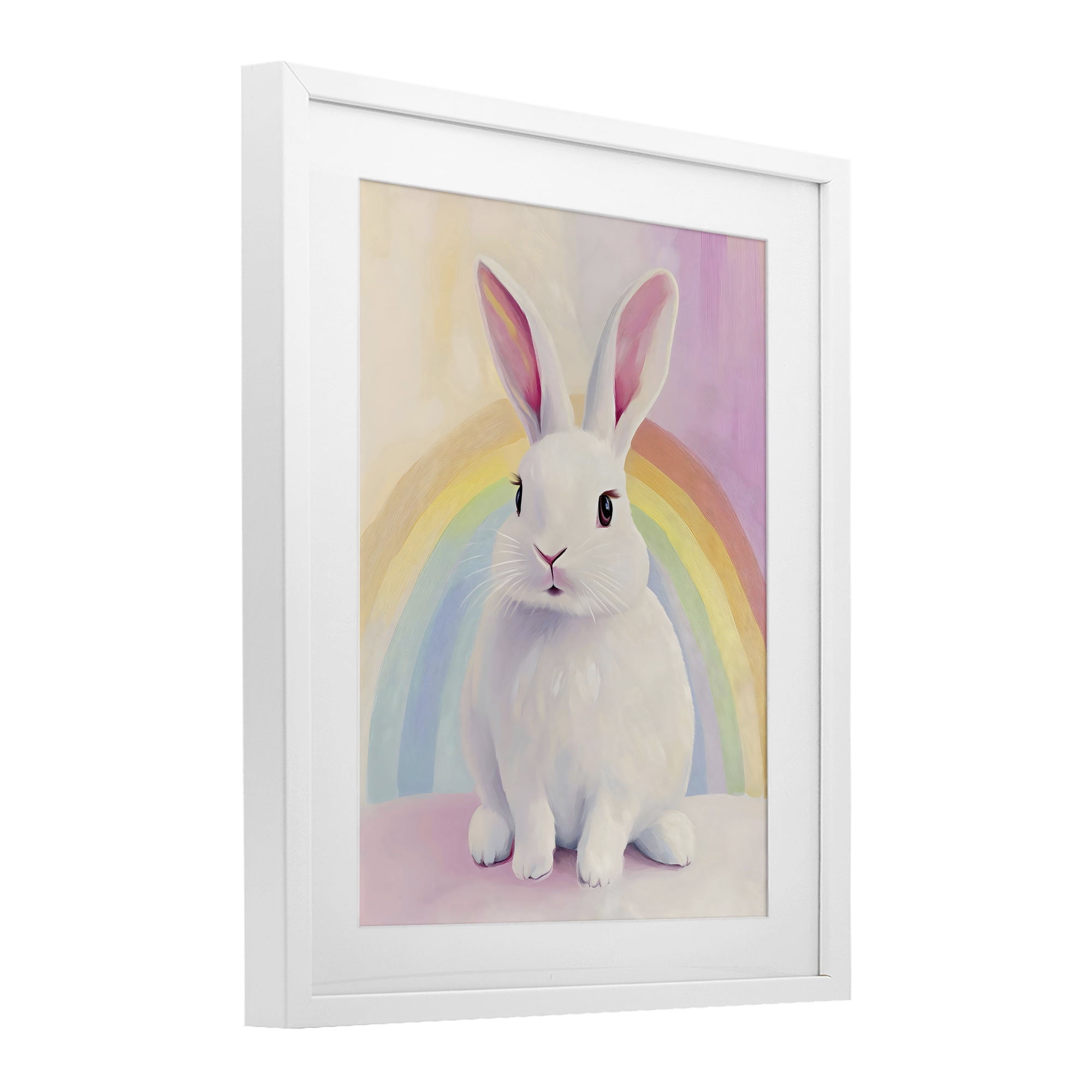 Stupell Industries Rainbow Bunny in Pastel Hues White Framed Print Under Glass, design by The Prints Vibe
