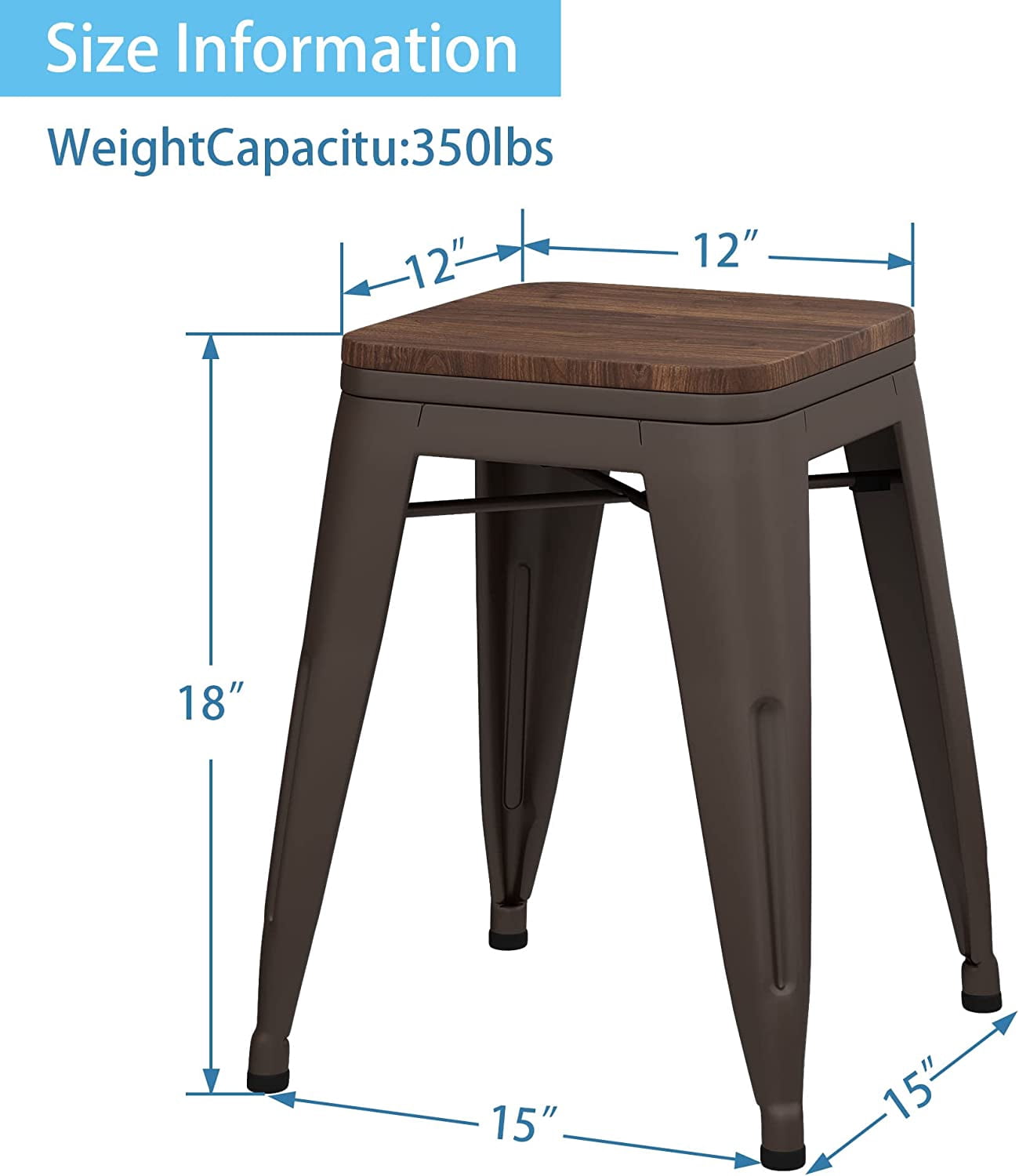 Andeworld 18 inch Stools Metal Dining Chairs Set of 4 Stackable Kids Stools Short Stools Bar Stools Classroom Stools (18 inch, Rustic)