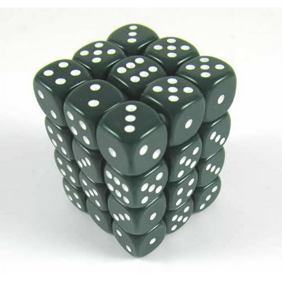 Green Opaque Deluxe Dice with White Pips D6 12mm (1/2in) Pack of 36 Koplow Games