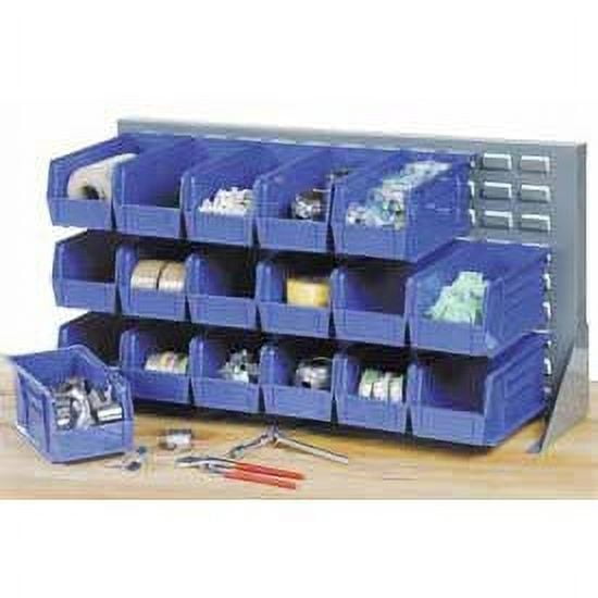 Global Industrial Louvered Bench Rack w/ 8(B) 8(C) 6(D) Blue Bins 36"W x 15"D x 20"H