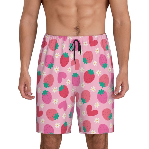 Fotbe Haear Strawberry Pantalones Cortos de Pijama para Hombre, Ropa de Dormir, Pantalones de Pijama Cortos para Hombre-Small