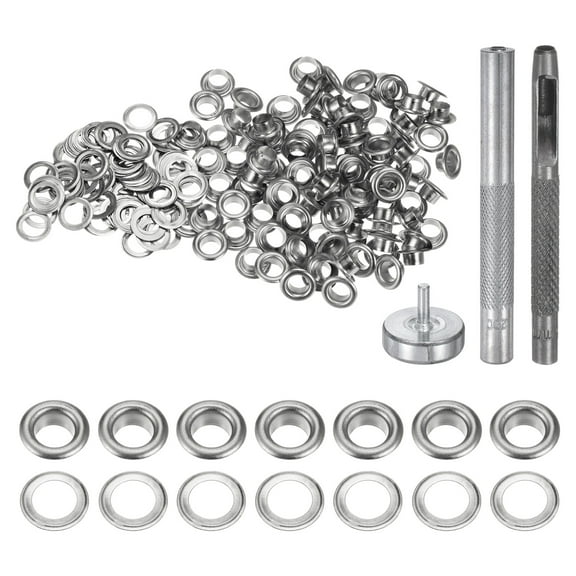 Uxcell 100pcs Grommet Tool Kit 4.5mm Grommet Eyelet Set with Hole Hollow Punch, Grommet Setter Tools, Silver Tone