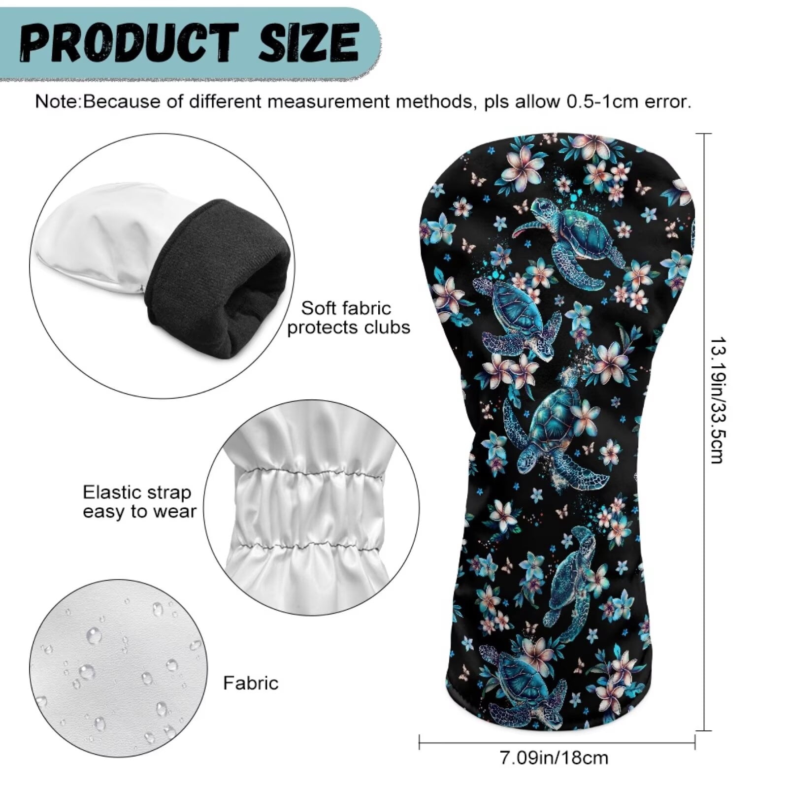 Uorisanigo Golf Club Covers Driver Headcover and Fairway Wood Head Covers Hybrid Headcovers, Lightweight PU Leather Boho Turtle Golf Club Head Cover with Soft Lining, Set of 3