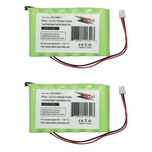 2-Pack ZZcell Battery For Honeywell Alarm Lynx L3000, Lynx L5000, Lynx L5100, 300-03864-1 1500mAh NOTE: Battery Connector - 2 Prong
