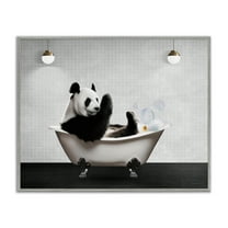 Stupell Industries Panda in Modern Bubble Bath Animals Painting Gray Framed Art Print Wall Art, 20 x 16
