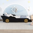 thumbnail image 2 of Twin Size Race Car-Shaped Bed Frame with Wheels, Wood Platform Car Bed Frame with Guradrail, 2 of 8