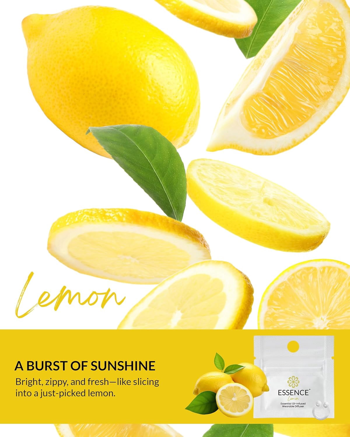 Essence Aromatherapy Nasal Diffuser Ring – Lemon – 3pk – Personal Wearable Essential Oil Inhaler