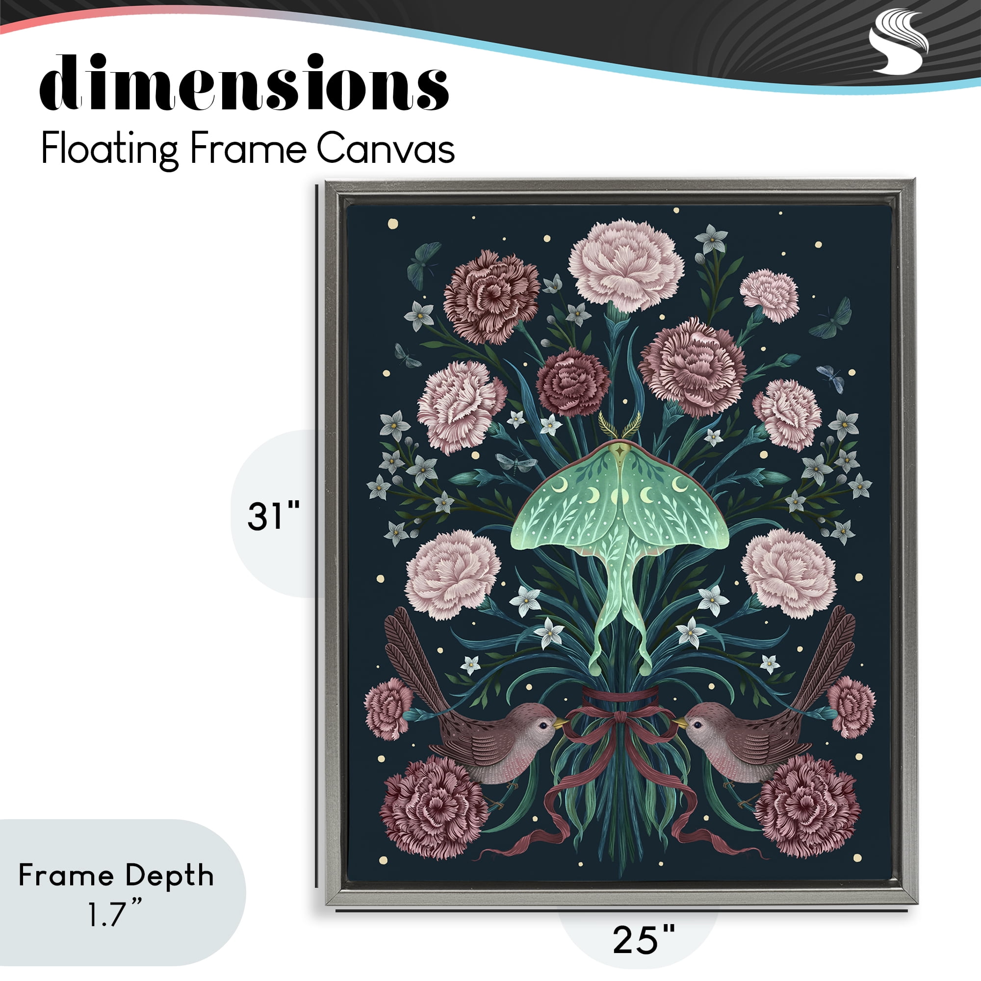 Stupell Industries January Carnations & Moth Gray Framed Floater Canvas Wall Art, design by Episodic Drawings