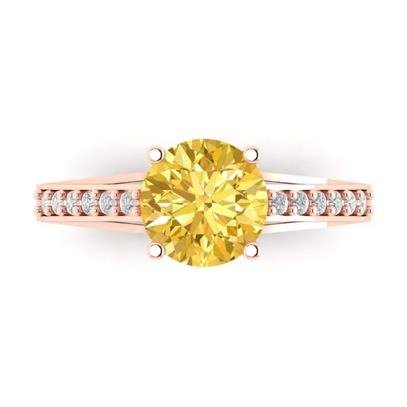 Clara Pucci 14K Rose Gold 2.21ct Yellow Solitaire with Accents Ring