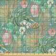 thumbnail image 2 of Ambesonne Floral Fabric by the Yard, Exotic Dried Leaves Print, 5 Yards, Cadet Blue Pink Green, 2 of 5