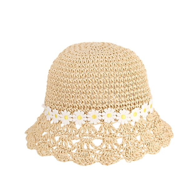Sombrero de pescador de verano para mujer, transpirable, con flores pequeñas y hierba huecas, de 56 a 58 cm de circunferencia, gorro de lavabo, gorro protector solar