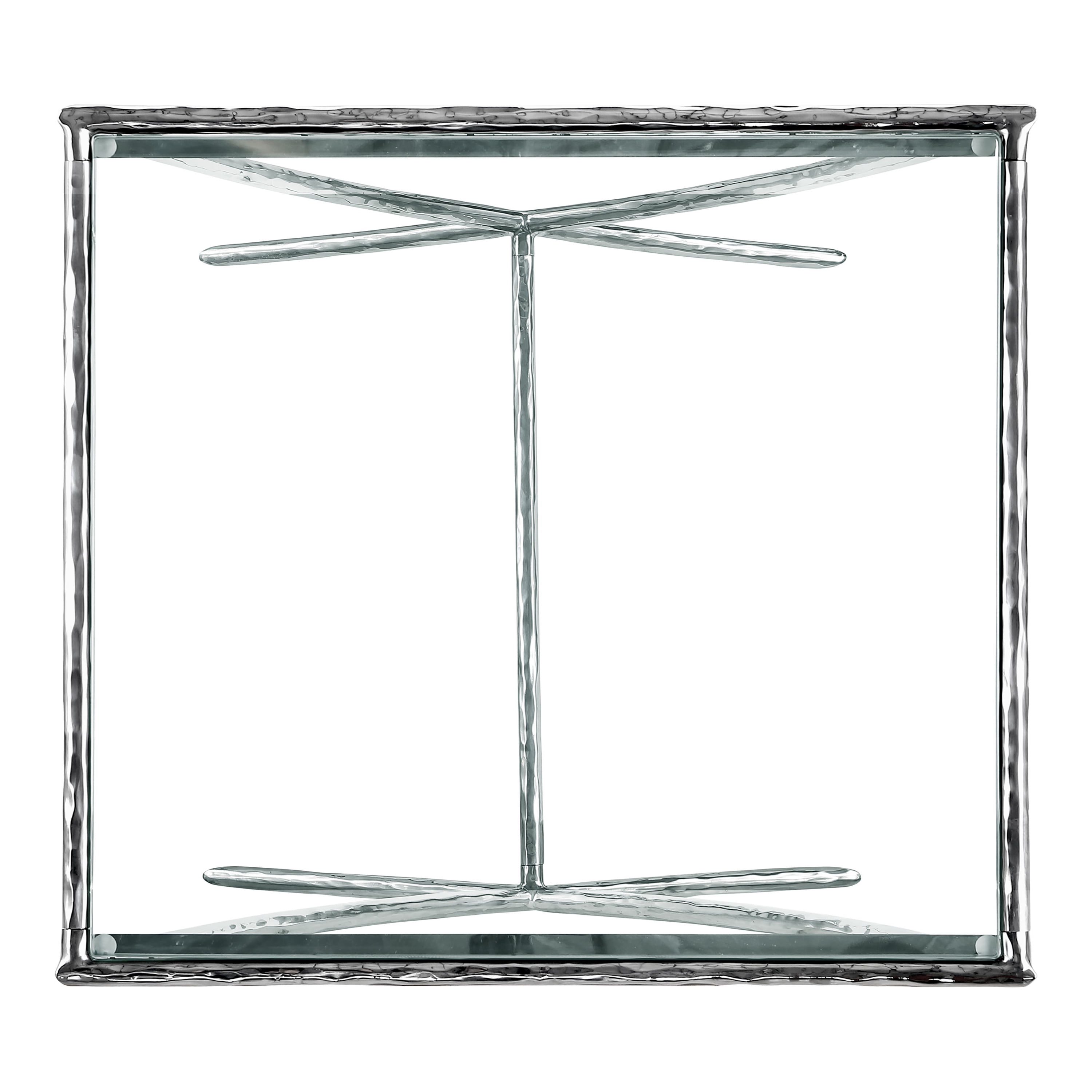 Furniture of America Zayen Modern Stainless Steel End Table with Tempered Glass Top, Chrome
