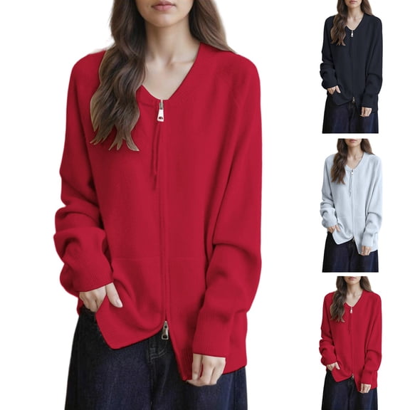 Hrsba Oversized Cardigan Sweaters for Women Solid Color Long Sleeve Casual Knit Sweater Outerwear