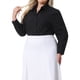 thumbnail image 4 of FAB CURVES Blusas de bodysuit de oficina de manga larga con botones para mujeres de tallas grandes 1X Negro, 4 of 6