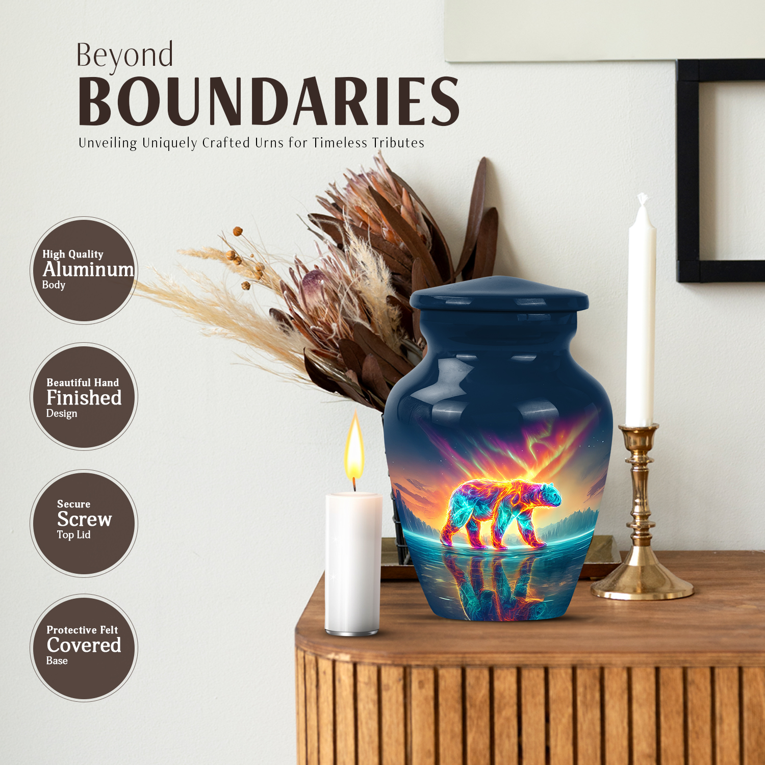 JAGASY Bear Urn for Father, Blue Small Urns for Human Ashes Keepsake, Polar Bear Northern Lights & Snowy Mountain Decorative Urns for Parents, Memorial Mini Urn for Mother, (3 Inch)