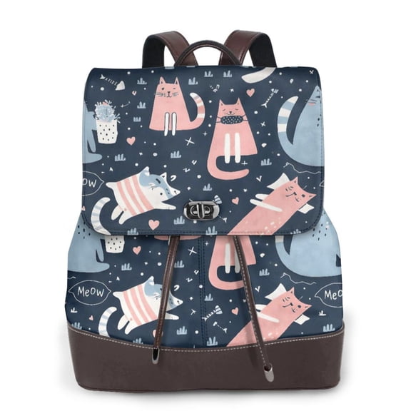 Cute Cat Women's Leather Backpack All-Over Print Bag for Work and Travel