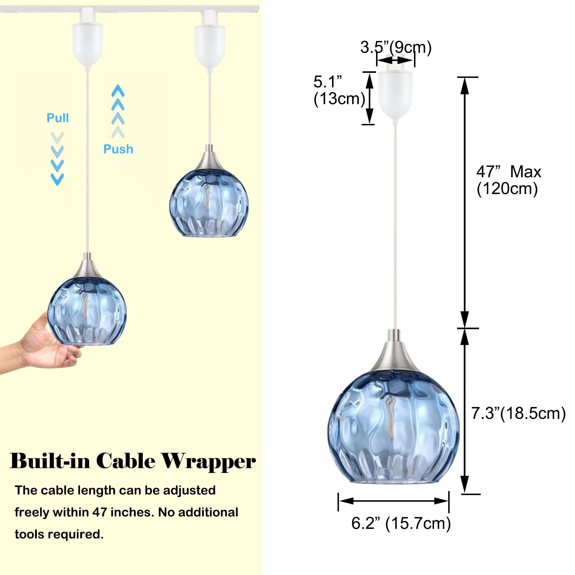 Kiven J-Type track lighting pendants,Modern J track pendant lights with Amber Glass Globe,Decorative Track Lighting Fixture Adjustable Height for Kitchen Hallway Restaurant Shop(3-Light)