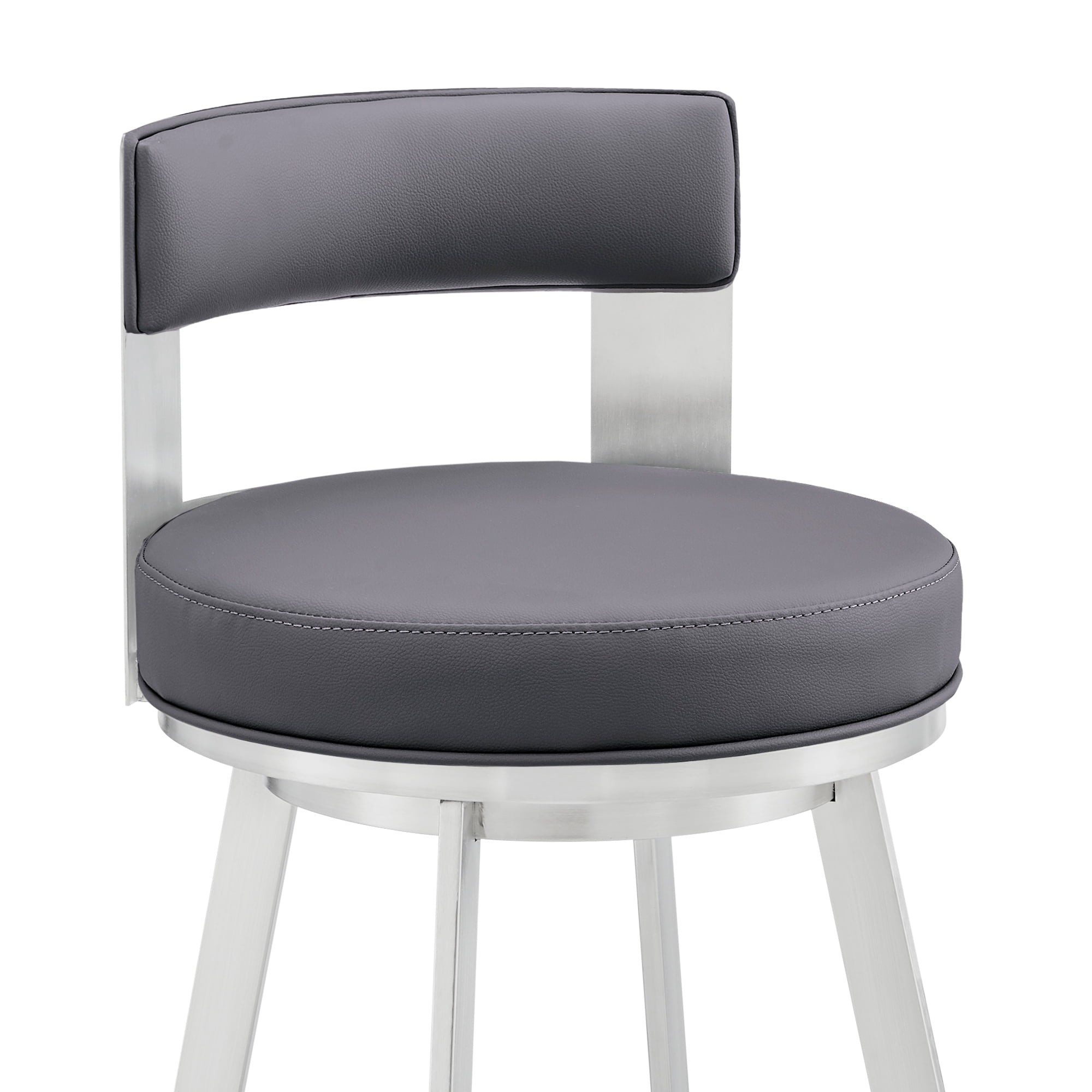 Armen Living Flynn26" Swivel Counter Stool in Silver Metal with Gray Faux Leather