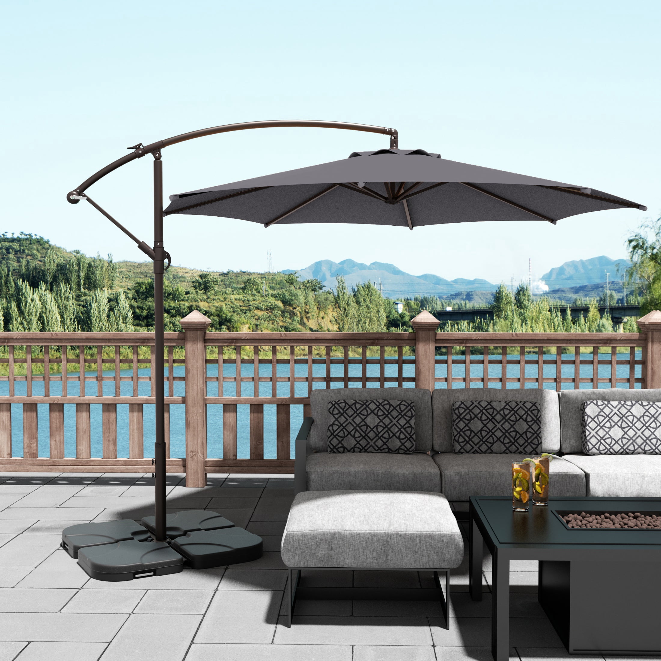 cheapest-priced quality 10 outdoor patio umbrella Amazon.com : OLILAWN 10FT Cantilever Offset Patio Umbrella with Base  Included, Outdoor Patio Umbrella, Fade-Resistant Yarn-Dyed Canopy with PU  Coating, 360 Rotation & Infinite Tilt, Heavy Duty 8-Rib Steel Frame for  Patio,