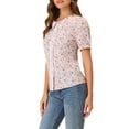 thumbnail image 4 of INSPIRE CHIC Women's Floral Blouse Peter Pan Collar Lace Trim Button Down Shirt Pink S, 4 of 5