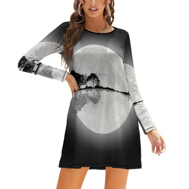 Moonlight Nature Guitar Sweetheart Knot Flared Dress Fashion Design Large Size Loose Dress Guitar Nature Tree Trees