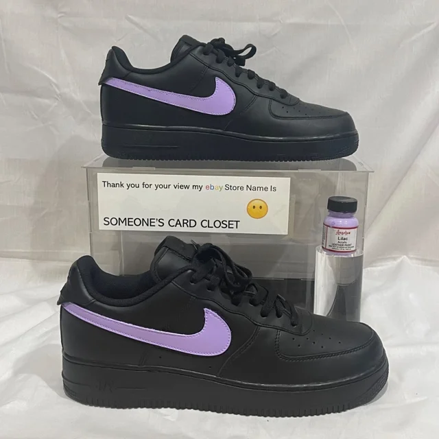 Ni&ke Air Force 1 Low Black (Lilac Custom Painted Swoosh) SC-#43B