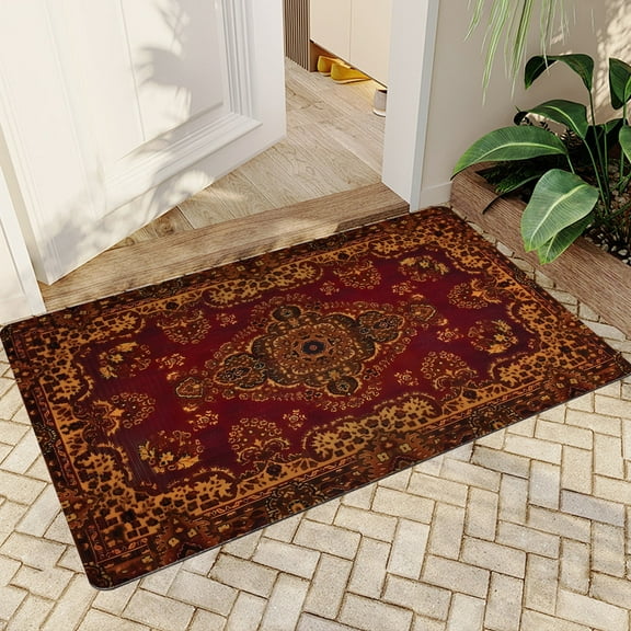 JML Doormat, Non-Slip Indoor Outdoor Rug Mats for Porch Entry Way, Floor Mat for Bathroom/Kitchen, (16"x24") - Ornate Persian Carpet Design