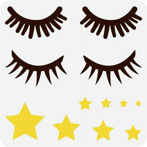 Cute Eyelash Stencil 11.8x11.8 inch Stars Painting Stencil Plastic Sleepy Eyes Star Patterns Stencil Closed Eyes Stencil Reusable DIY Art Craft Stencils for Painting Home Wall Decor DIY