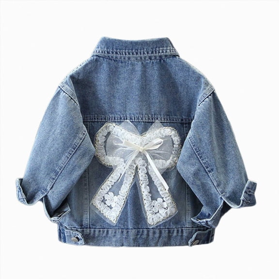 larppty 2-13Years Girl Butterfly Embroidery Denim Jackets Classic Blue Jean Jacket Girls Toddler Outerwear Casual Cute Coat (White,8-9 Years)