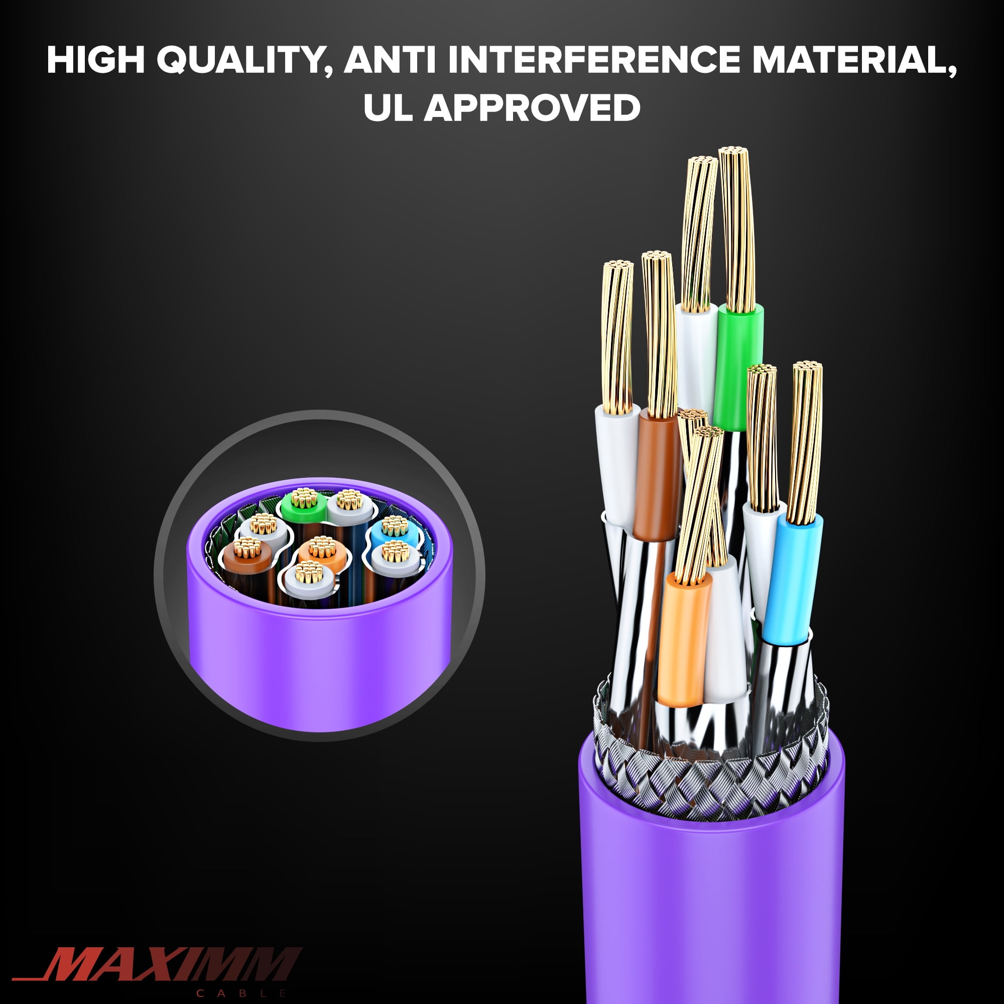 Cat 7 Ethernet Cable 12 ft - (6 Pack) High-Speed Cat7 Internet & Network LAN Patch Cables, RJ45 Connectors - Perfect for Gaming, Streaming, and More (Purple)