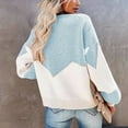 thumbnail image 4 of Women Crew Neck Pullover Sweater Fashionable Casual Loose Color Blocking Women Long Sleeve Sweater Aqua Blue L, 4 of 6