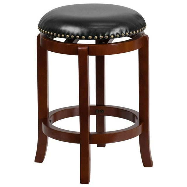 Bowery Hill 24" Leather Counter Stool in Black and Cherry