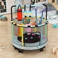 thumbnail image 4 of Baxluxe 55" 7-in-1 Upgraded Kids Trampoline, Reinforced Safe Design with Adjustable Height & Net, 500lbs Capacity Indoor and Outdoor Mini Trampoline for Boys & Girls Ages 3-8, Blue Dinosaur, 4 of 7