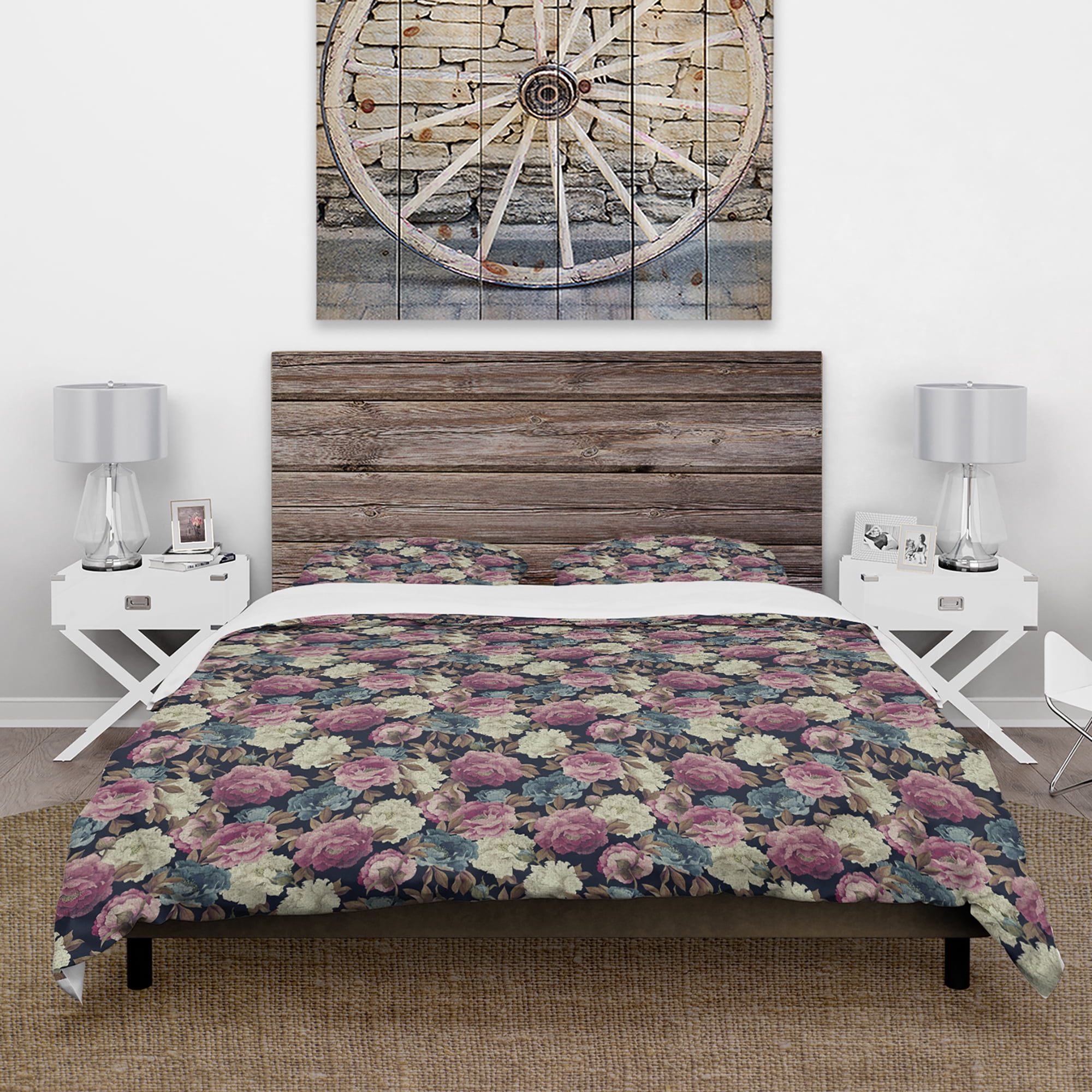 Designart 'Pink , White and Blue Peonies' Floral Duvet Cover Set