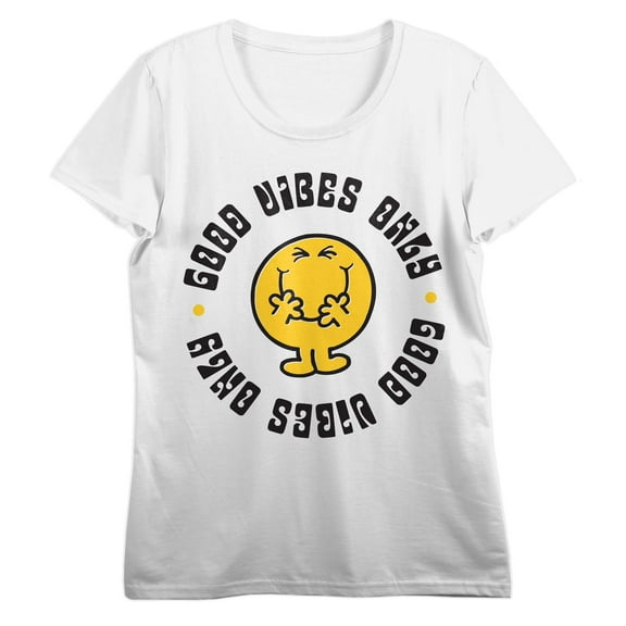 Mr. Men And Little Miss Good Vibes Only Women's White Crew Neck Short Sleeve T-shirt-Small