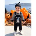 thumbnail image 4 of RUINIXCW Baby Boy Halloween Outfit Striped Crew Neck Long Sleeve Romper Pumpkin/Ghost Embroidery Overalls and Hat 3 Pcs Set, 4 of 9