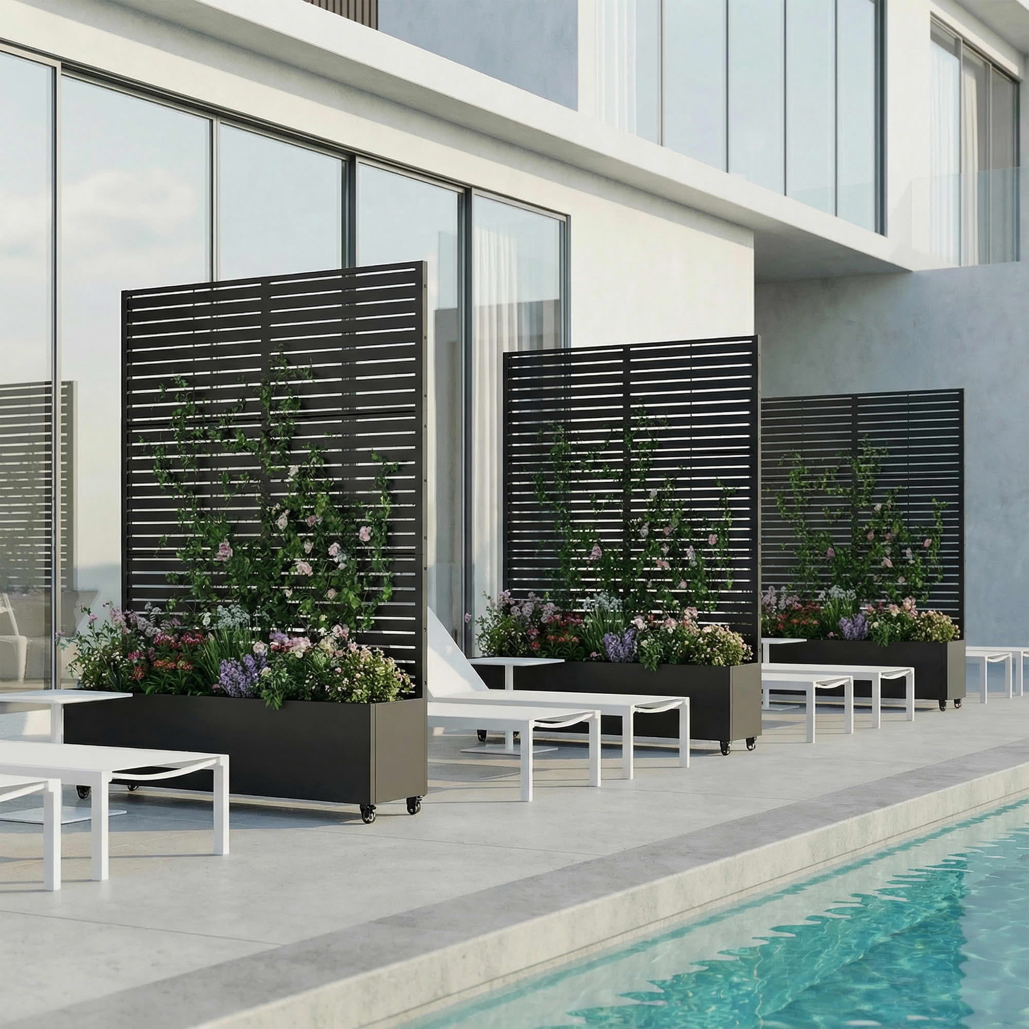 MAYEERTY 1-Pc 6 × 4FT Black Metal Raised Planter Box with Classic Louvered Trellis, 5-Pnl, for Patio Garden