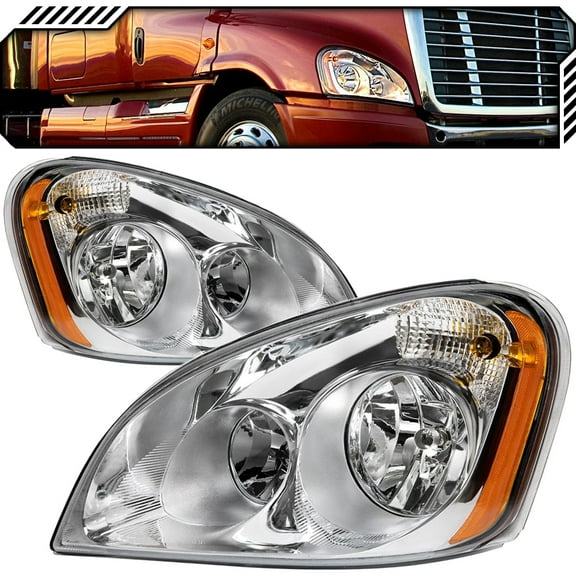 EPIC LIGHTING OE Style Halogen Headlights w/o LED Assembly Replacement for FREIGHTLINER 08-17 CASCADIA [ A0651907006 A0651907007 ] Pair