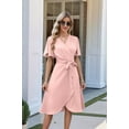 thumbnail image 5 of Women'S Wrap Dress V Neck Short Sleeve Waist Tie Ruffle Split Midi Casual Dress pink S, 5 of 9
