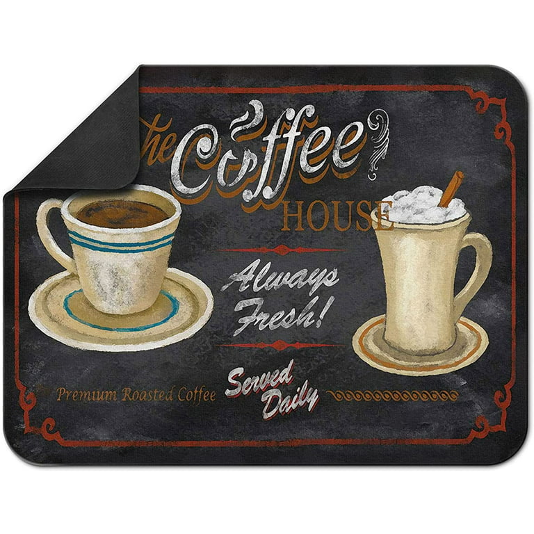 Coffee House Chalkboard Coffee Mat 24x18 Inch for Kitchen Counter, Silicone  Dish Drying Mats for Coffee Bar Coffee Machine Coffee Maker or Countertop