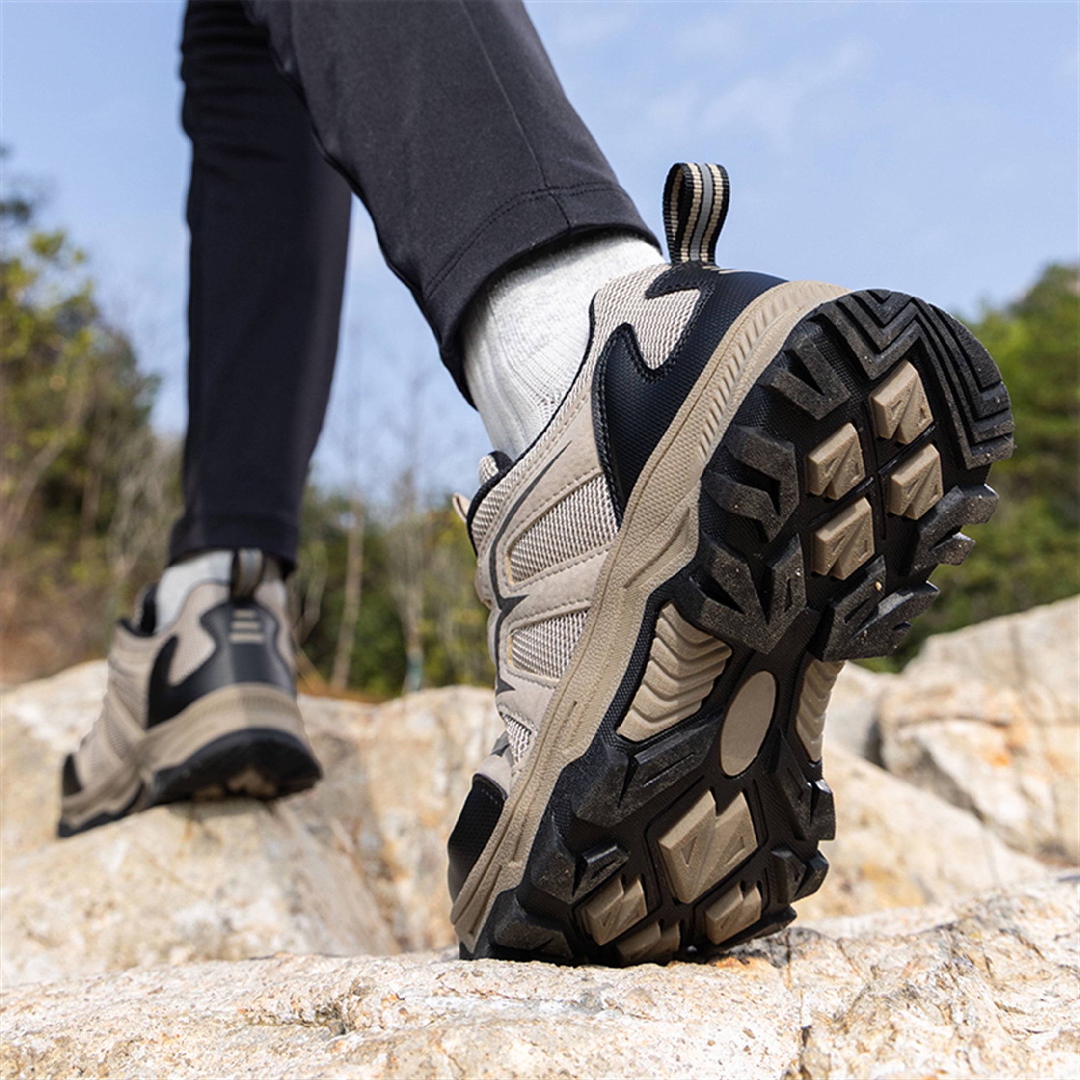 YOURDIARY Mens Womens Low Top Hiking Shoes Breathable Slip Resistant Trekking Trails Outdoor Sneakers