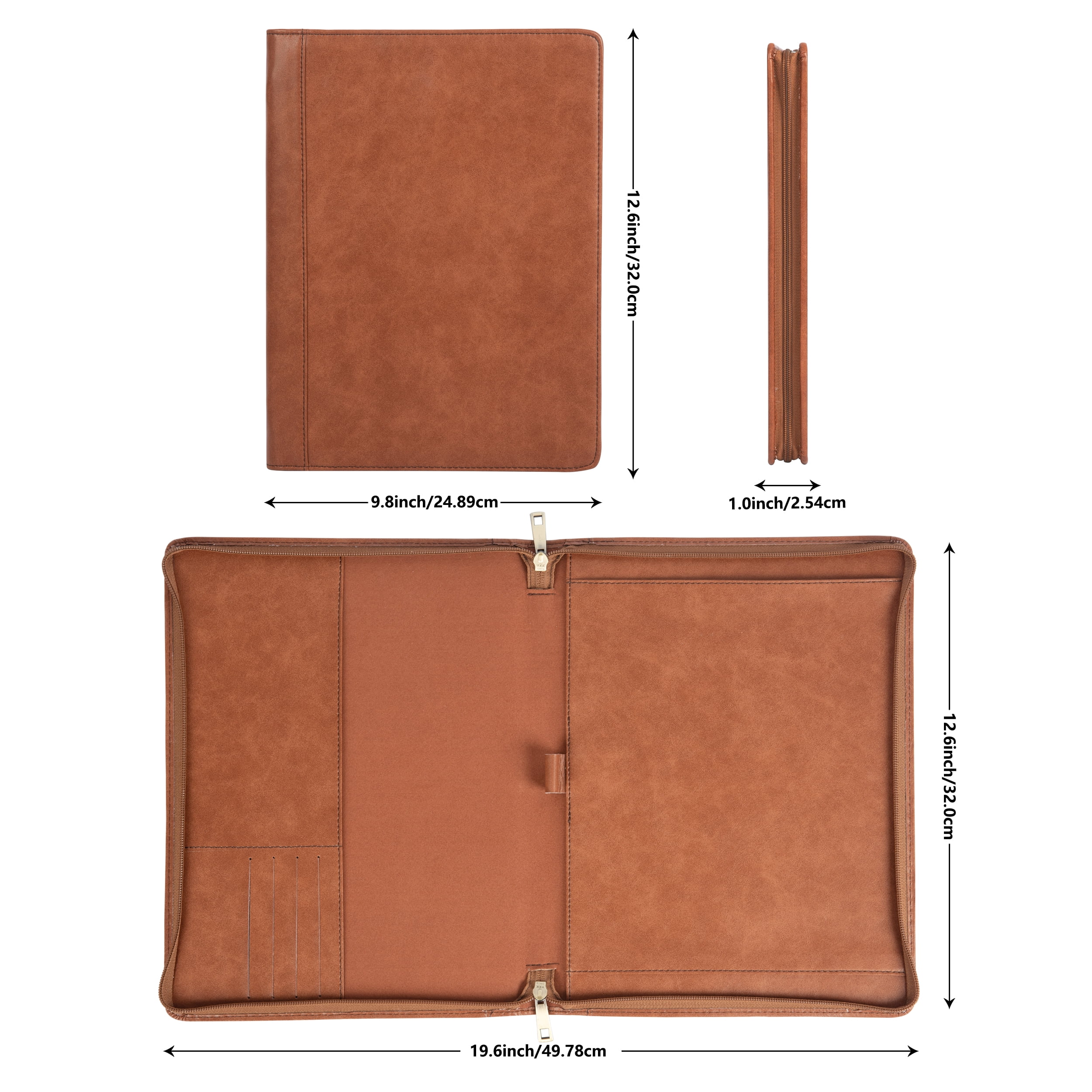 AZXCG Lightweight Slim Padfolio Folder for Women, Interview Resume Legal Document Organizer & Business Card Holder, with A4 Letter-Sized Notepad, Brown Leather Padfolio