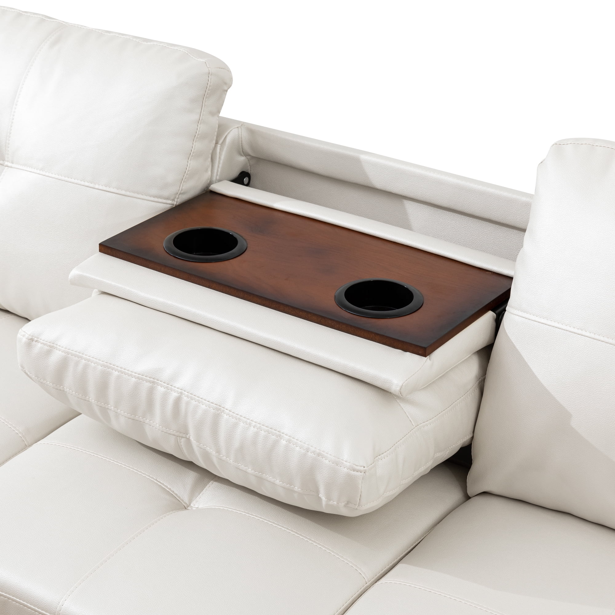 MAYEERTY 97.5" Faux Leather Sectional Sofa, 3-Piece Modular Couch Living Room Sofa Set with Ottoman, White (Left)